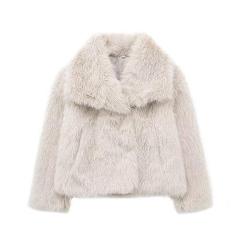 Cozy Winter Plush Lapel Coat - Stylish Long Sleeve Outwear for Women