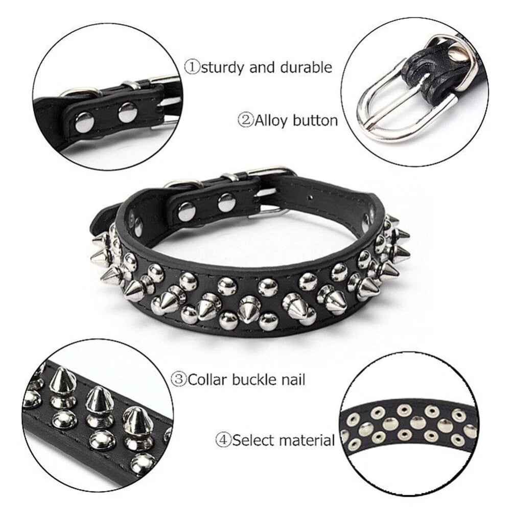 Premium Spiked Studded Leather Dog Collar - Adjustable for Small to Large Pets, Perfect for Pit Bulls and Cats