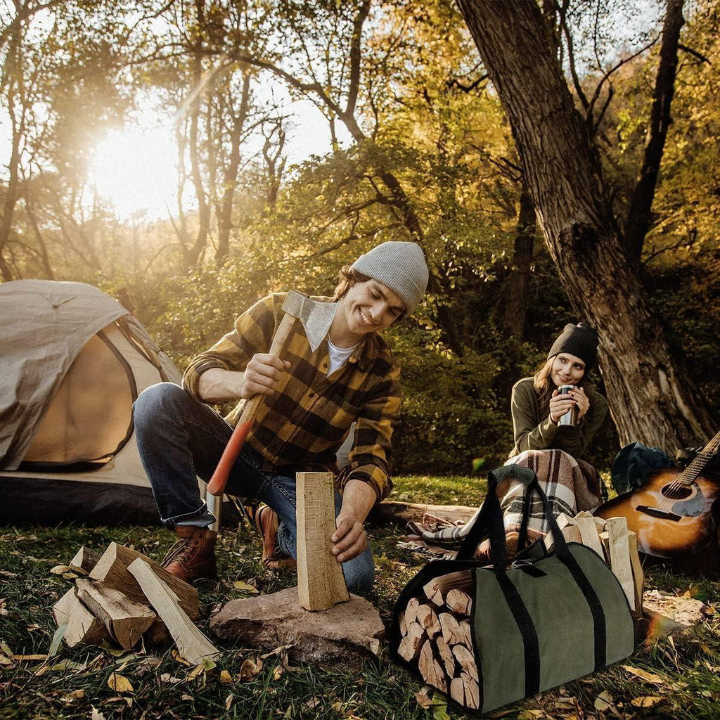 Premium Waxed Canvas Firewood Carrier with Handles - Durable Log Tote Bag for Easy Firewood Transport and BBQ Accessories