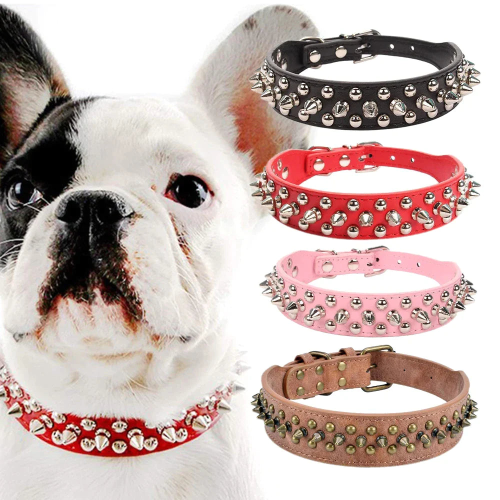 Premium Spiked Studded Leather Dog Collar - Adjustable for Small to Large Pets, Perfect for Pit Bulls and Cats