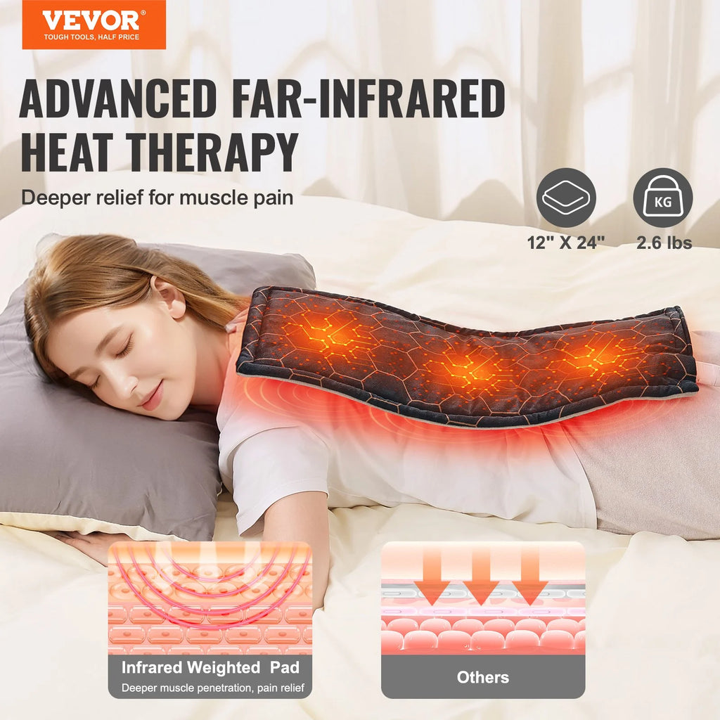 Experience Ultimate Pain Relief with VEVOR Weighted Heating Pad - Far Infrared Therapy, 12" x 24