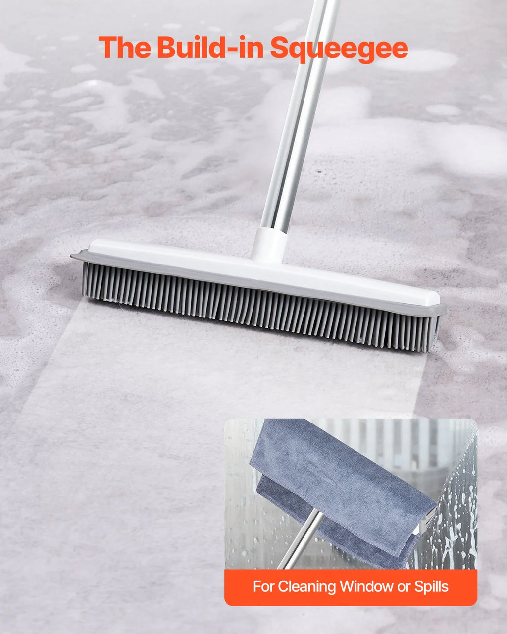 Adjustable 58.46" Rubber Pet Hair Removal Broom - Effortless Cleaning for Pet Owners