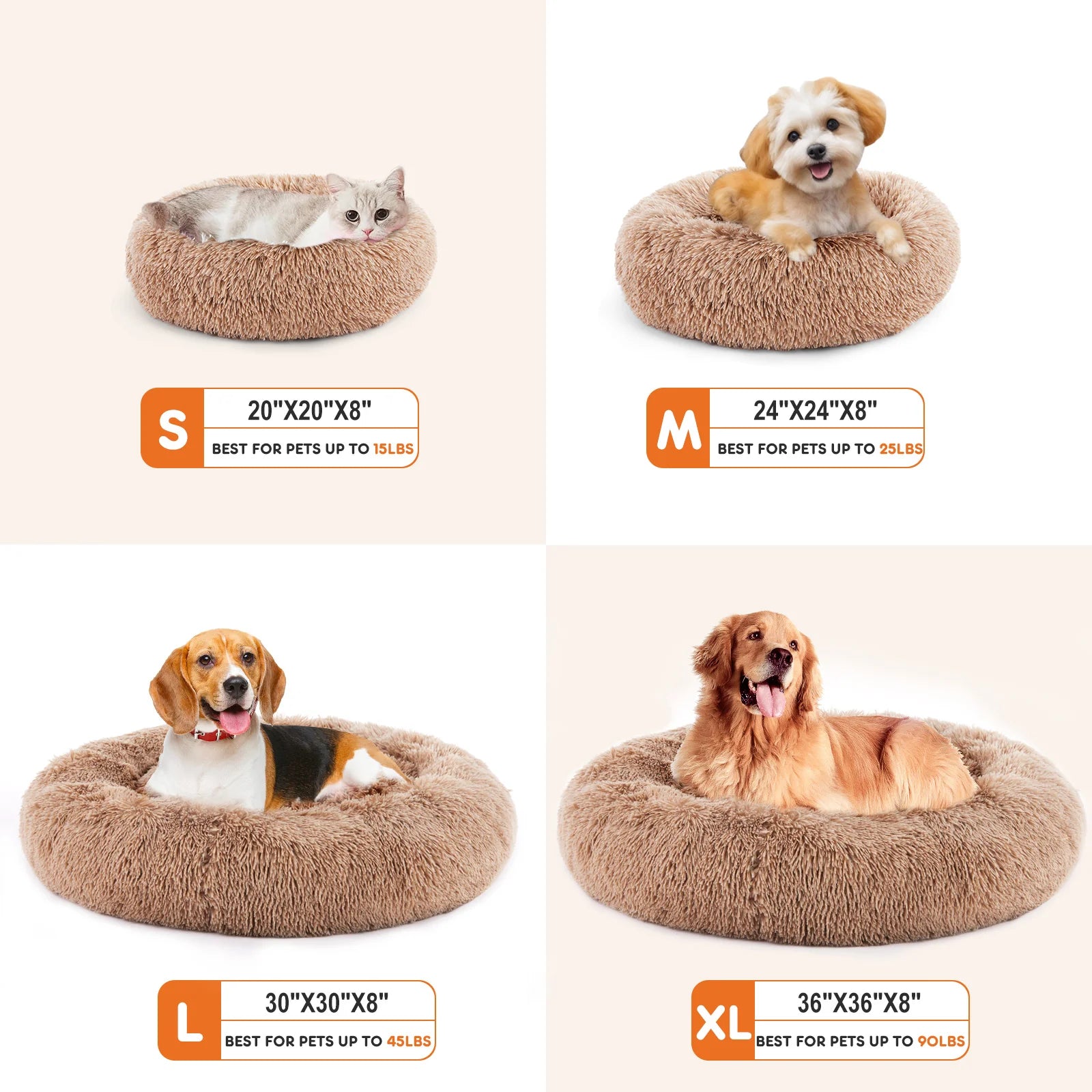 24-Inch Non-Slip round Fluffy Plush Pet Bed