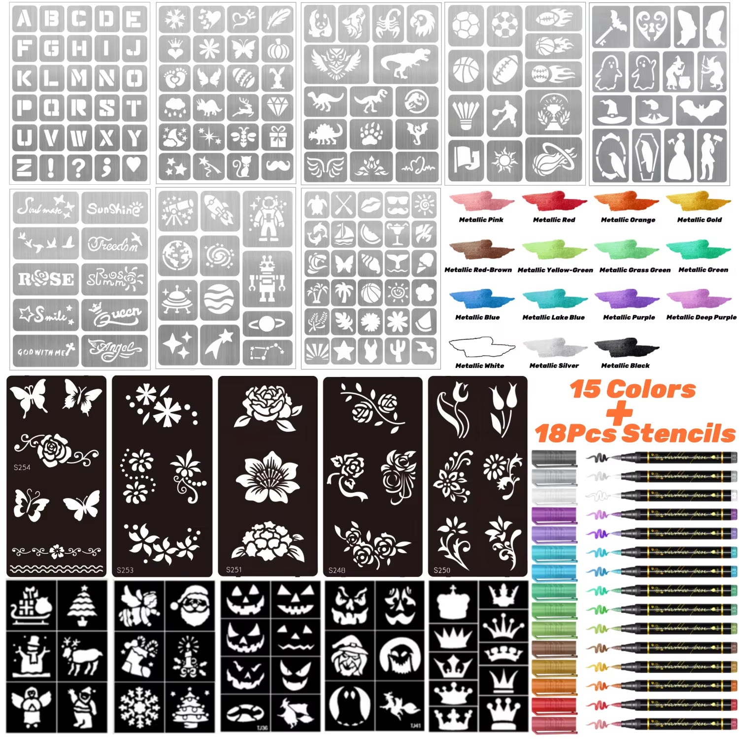 Temporary Tattoo Markers for Skin,10 Colors Tattoo Pens,Brush Tip,Bright Colors,Face Paint Kit Cosmetic Quality,Halloween Makeup
