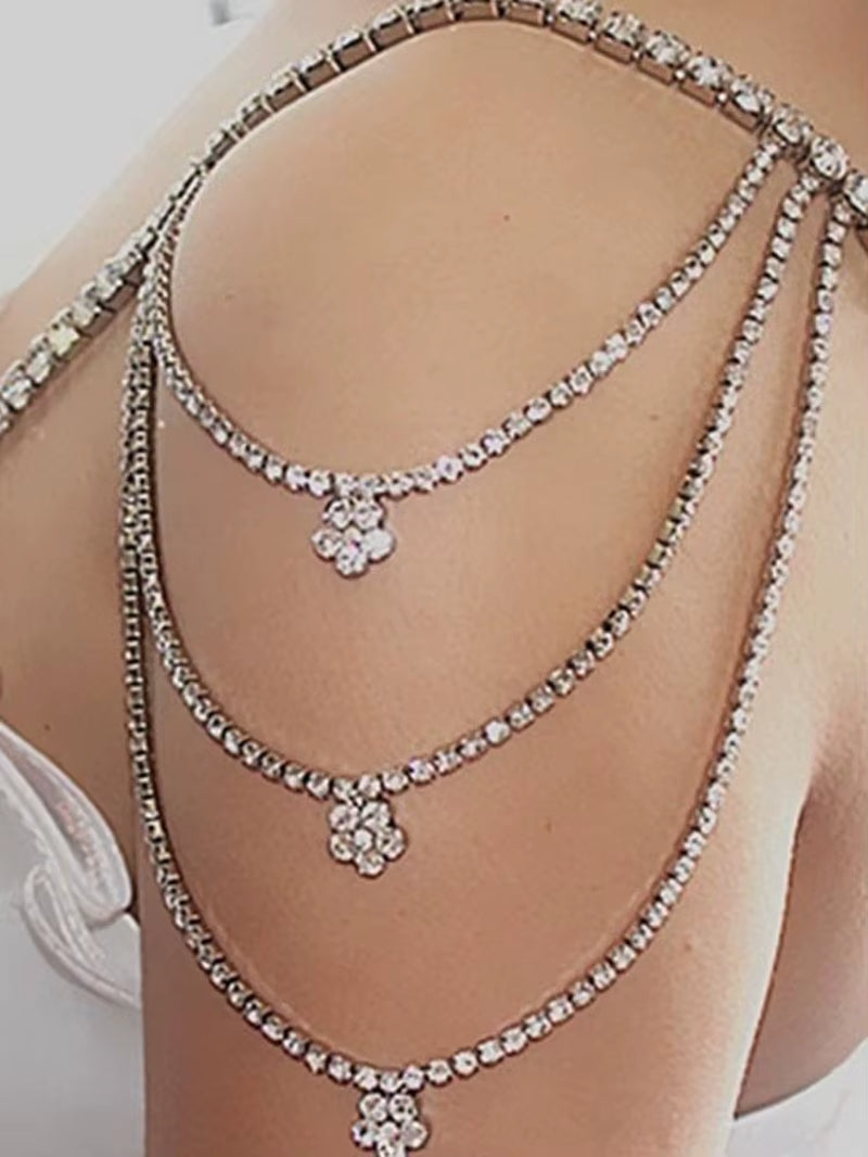XSBODY Flower Shoulder Strap Luxury Chain Rhinestone Sexy Bra for Women Elegant New Crystal Bra Shoulder Lingerie Accessories
