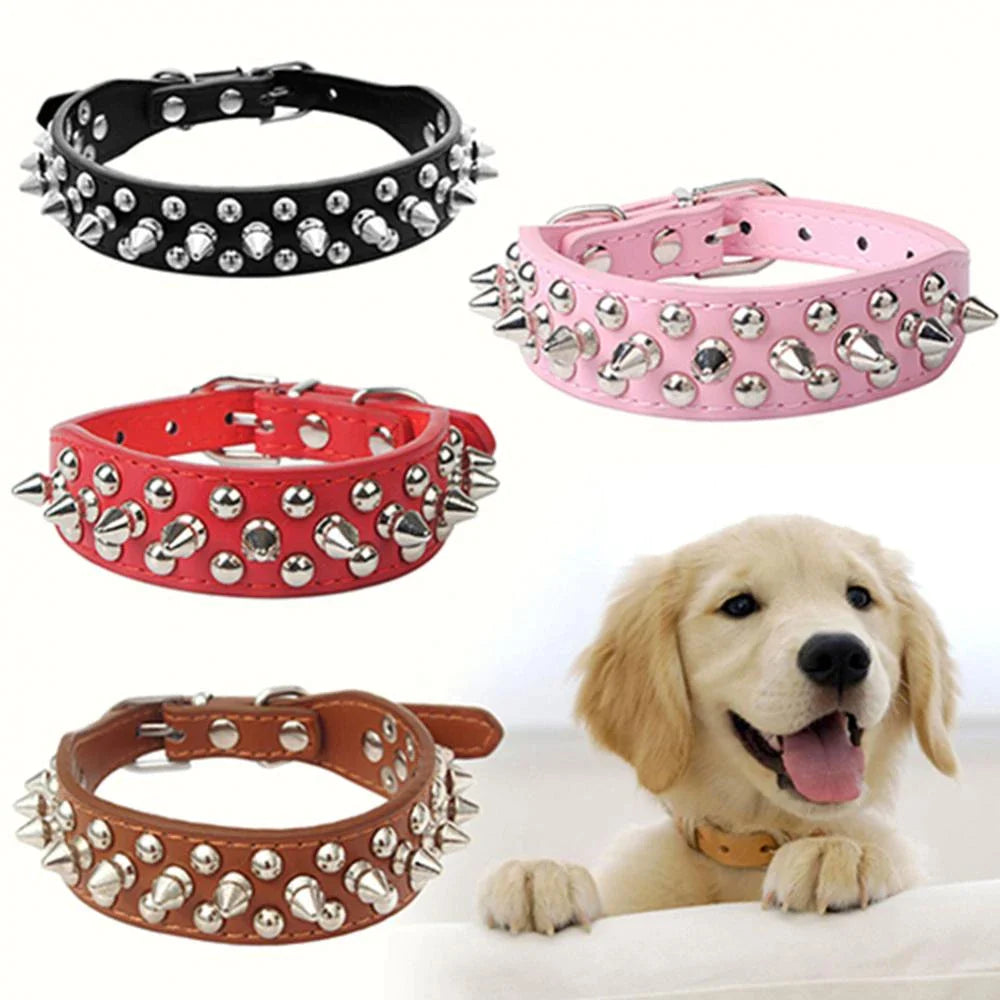 Premium Spiked Studded Leather Dog Collar - Adjustable for Small to Large Pets, Perfect for Pit Bulls and Cats