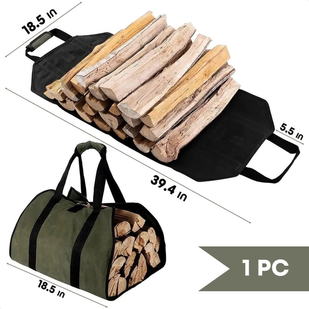 Premium Waxed Canvas Firewood Carrier with Handles - Durable Log Tote Bag for Easy Firewood Transport and BBQ Accessories