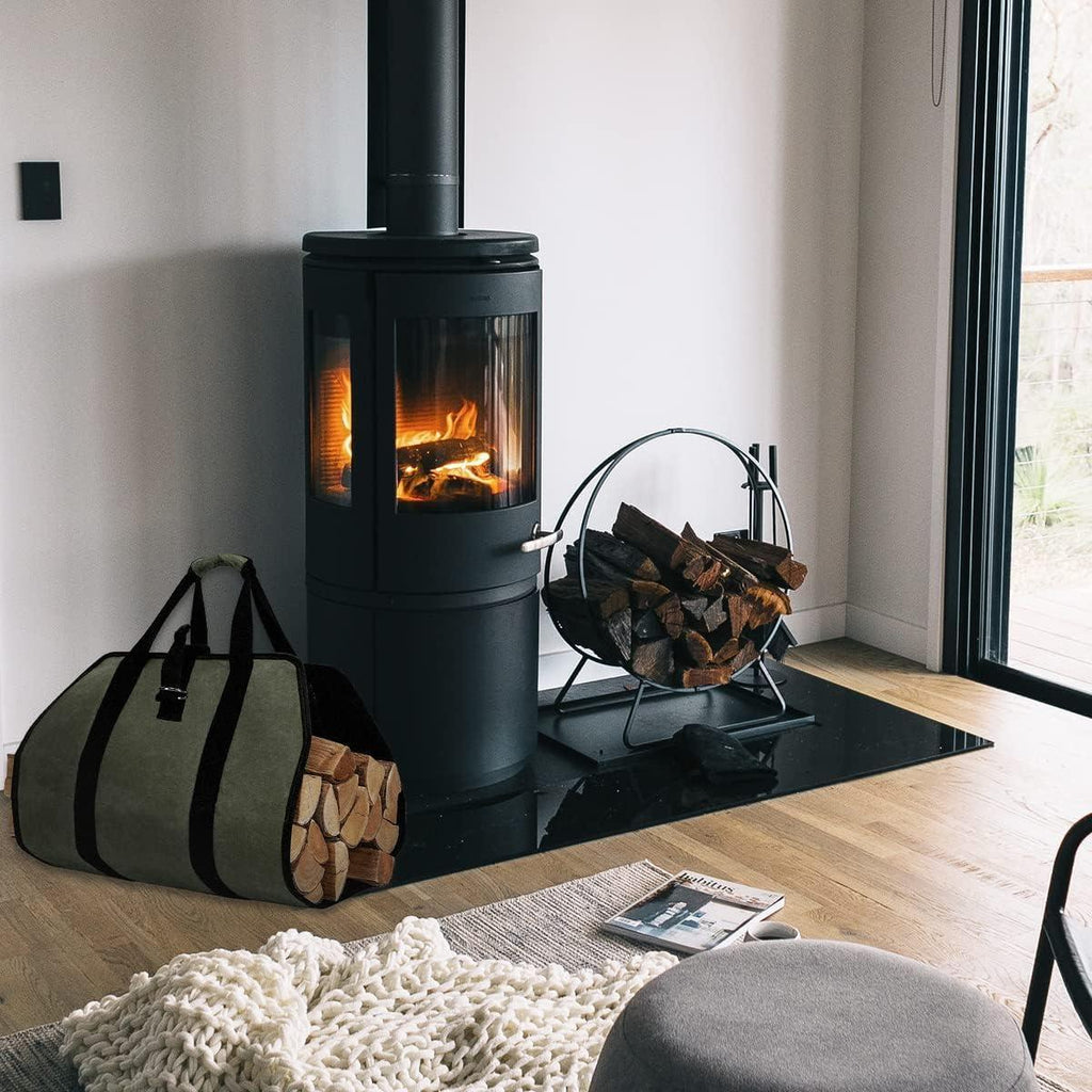 Premium Waxed Canvas Firewood Carrier with Handles - Durable Log Tote Bag for Easy Firewood Transport and BBQ Accessories