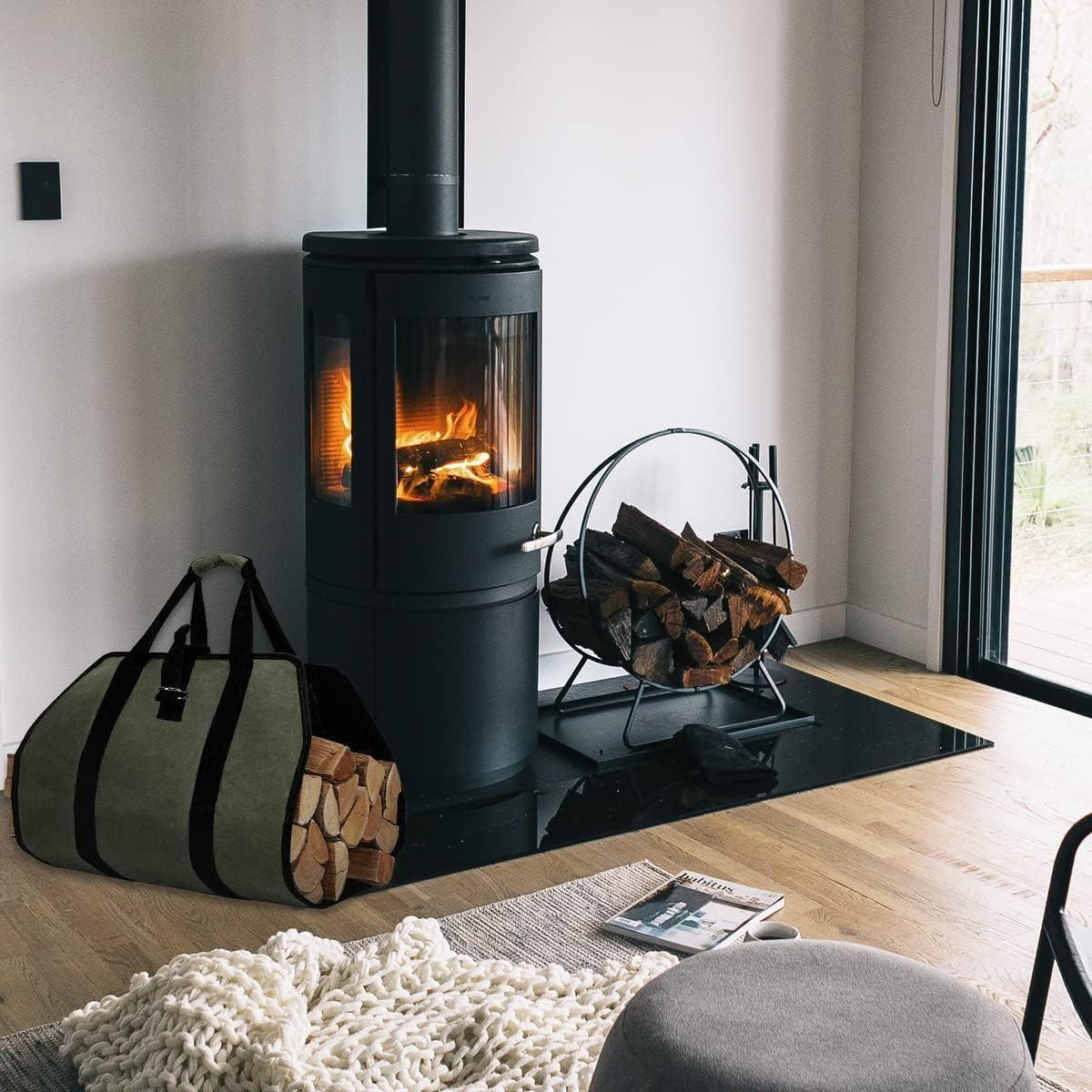 Premium Waxed Canvas Firewood Carrier with Handles - Durable Log Tote Bag for Easy Firewood Transport and BBQ Accessories