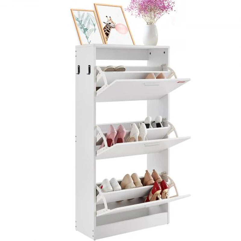 Stylish VEVOR Shoe Cabinet with 3 Flip Drawers - Versatile Shoe Storage Organizer for Entryway and Living Room with Side Hooks for Heels, Boots, and Slippers
