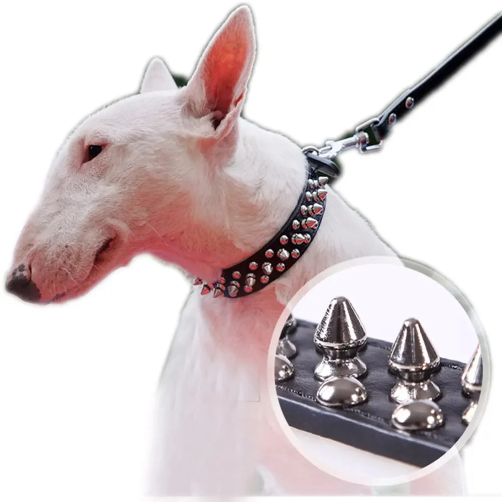 Premium Spiked Studded Leather Dog Collar - Adjustable for Small to Large Pets, Perfect for Pit Bulls and Cats