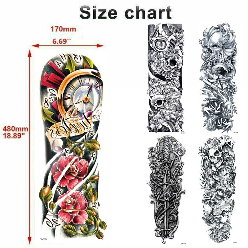 Large Waterproof Temporary Tattoo Sleeve Set - 5 Stylish Designs for Men & Women, Perfect for Events and Festivals