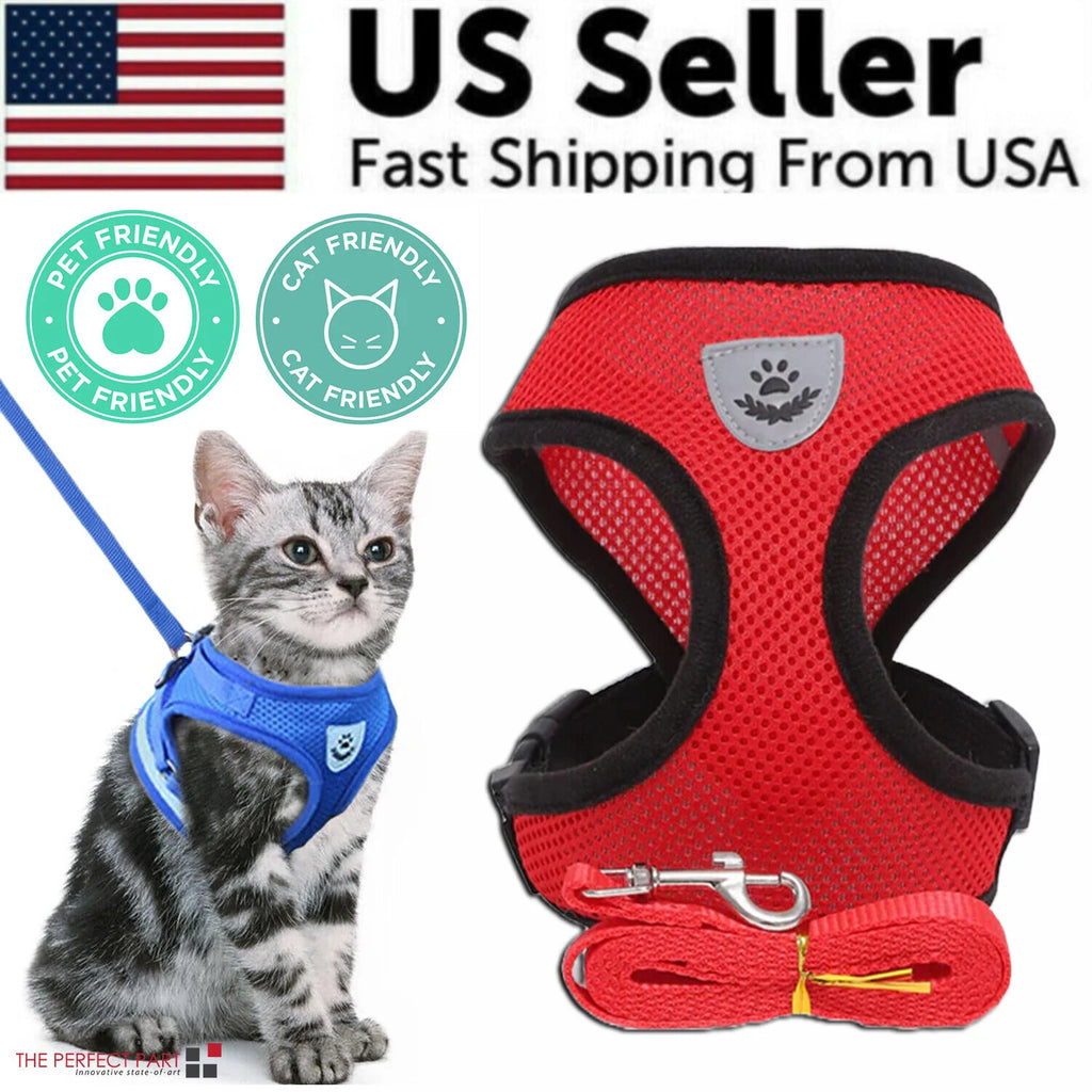 Adjustable Reflective Pet Harness and Leash for Cats and Dogs - Sizes S, M, L, XL