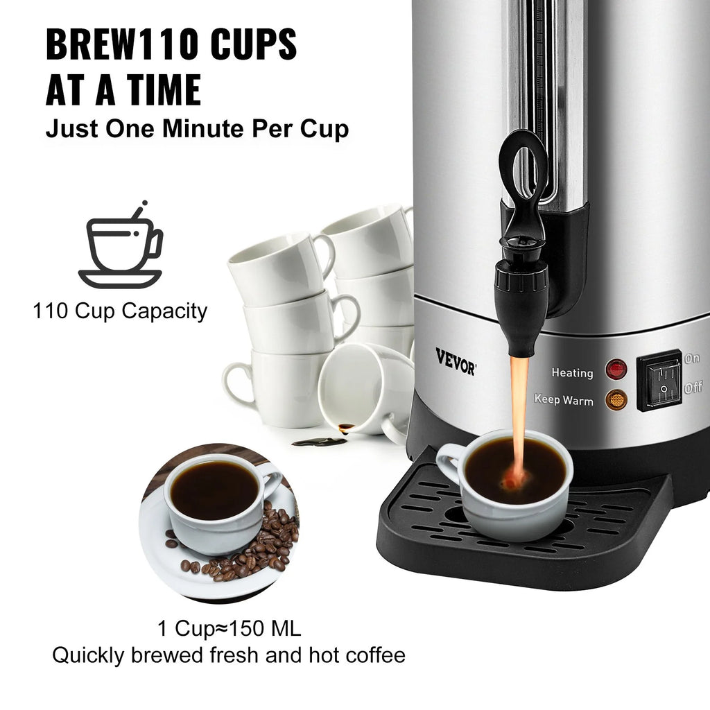 VEVOR 110-Cup Stainless Steel Coffee Urn – Fast Brew Commercial Coffee Dispenser