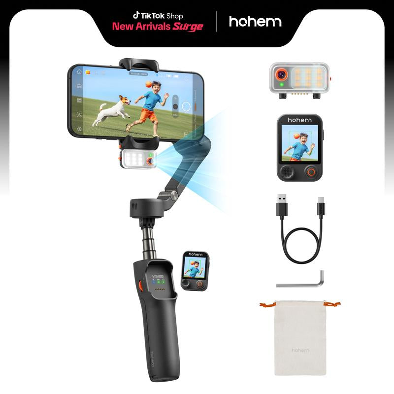 Hohem Isteady V3 Ultra Gimbal,Detachable Touchscreen Remote,Advanced AI Tracking with Any App,360° Infinite Pan Tracking,Select People&Obeject on Touchscreen to Track,3-Color Fill Light,3-Axis Stabilization, Compatible with Most Iphone&Android Series