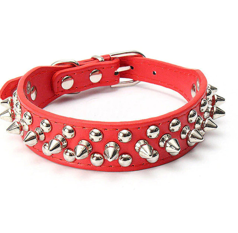 Premium Spiked Studded Leather Dog Collar - Adjustable for Small to Large Pets, Perfect for Pit Bulls and Cats