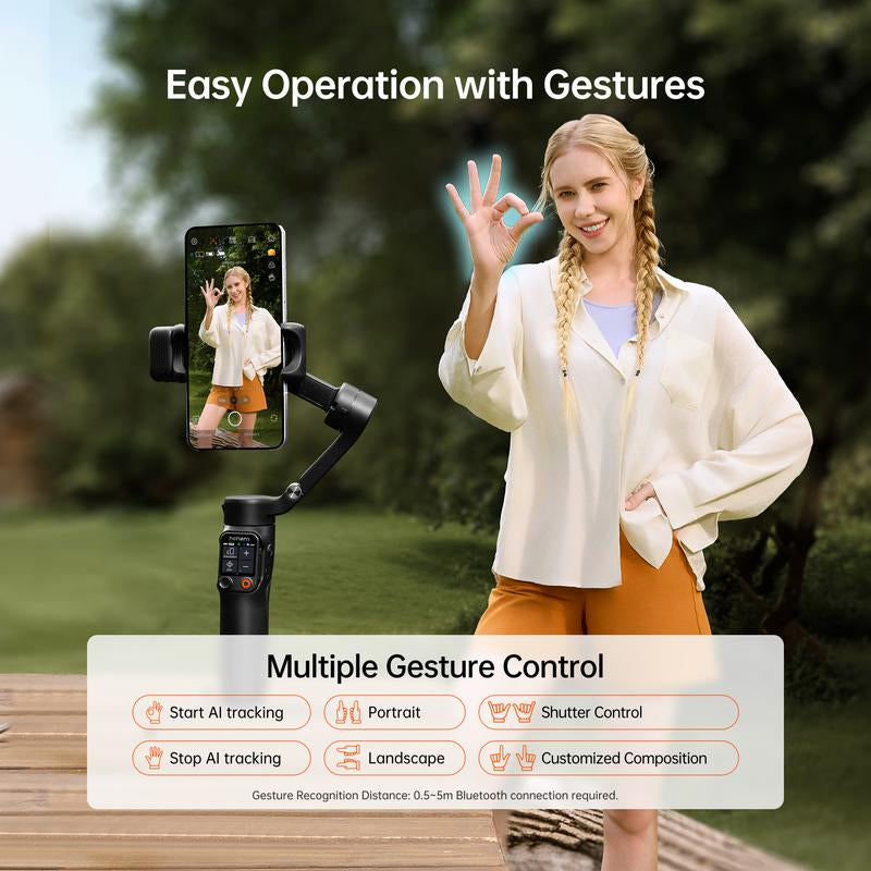 Hohem Isteady V3 Ultra Gimbal,Detachable Touchscreen Remote,Advanced AI Tracking with Any App,360° Infinite Pan Tracking,Select People&Obeject on Touchscreen to Track,3-Color Fill Light,3-Axis Stabilization, Compatible with Most Iphone&Android Series