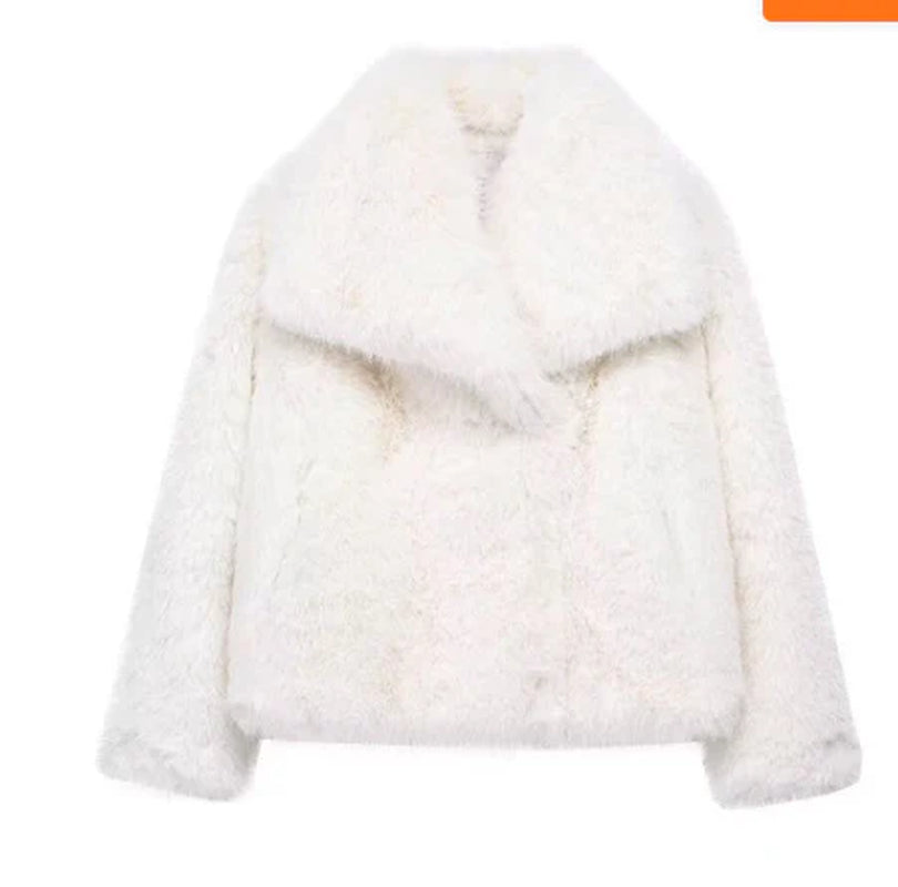 Cozy Winter Plush Lapel Coat - Stylish Long Sleeve Outwear for Women