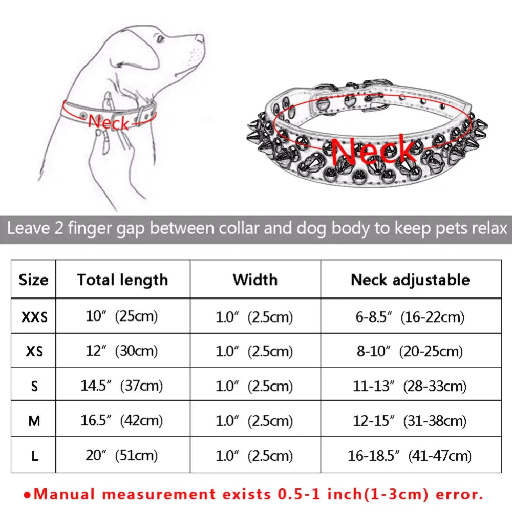 Premium Spiked Studded Leather Dog Collar - Adjustable for Small to Large Pets, Perfect for Pit Bulls and Cats