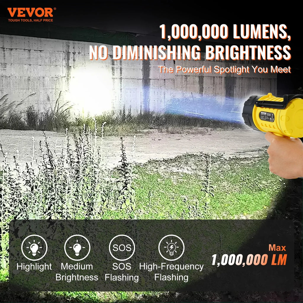 Ultra Bright 1,000,000LM Rechargeable USB Spotlight Flashlight - Perfect for All Your Searchlight Needs!