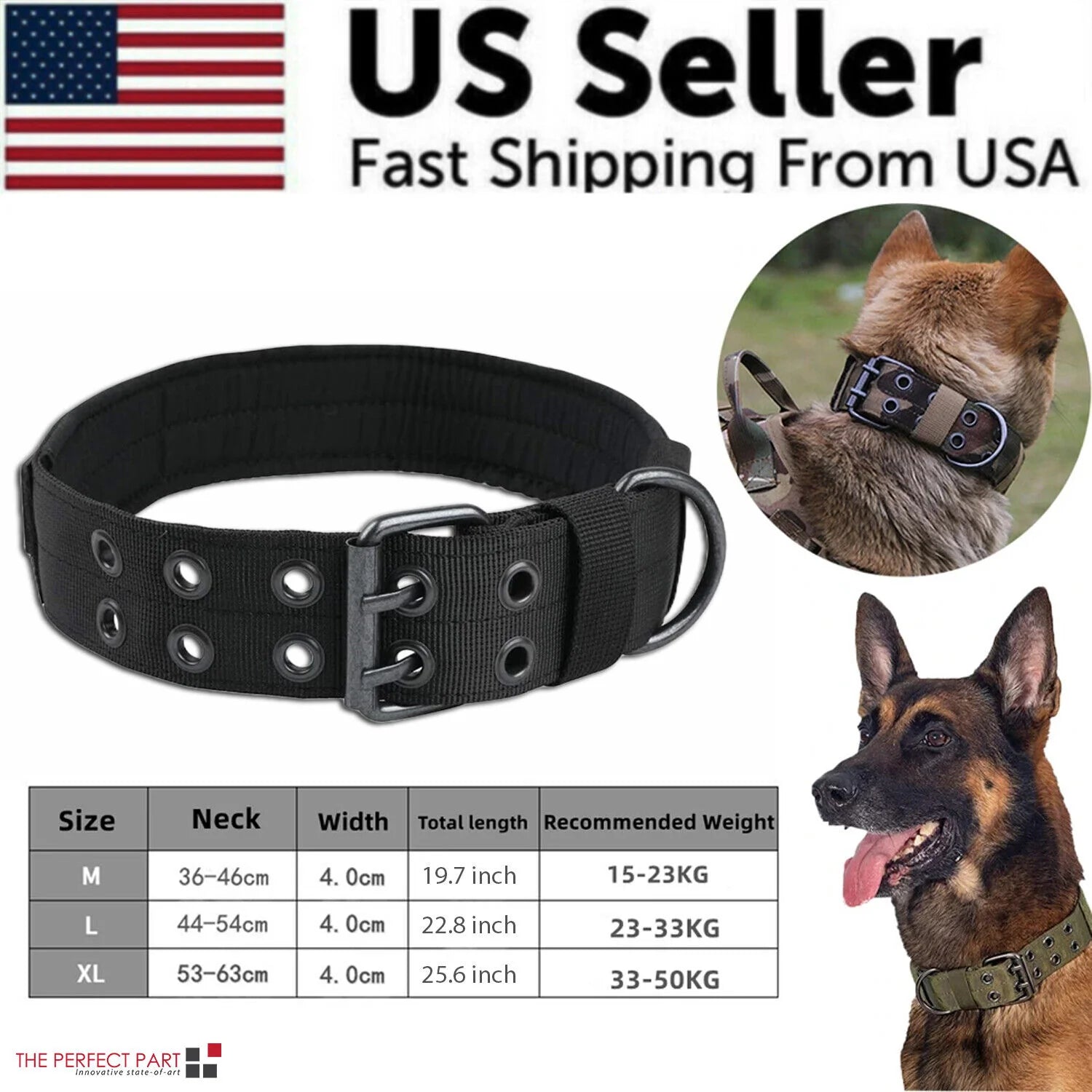 Heavy Duty 2" Wide Nylon Military Dog Collar with Metal Buckle - Perfect for Large K9s