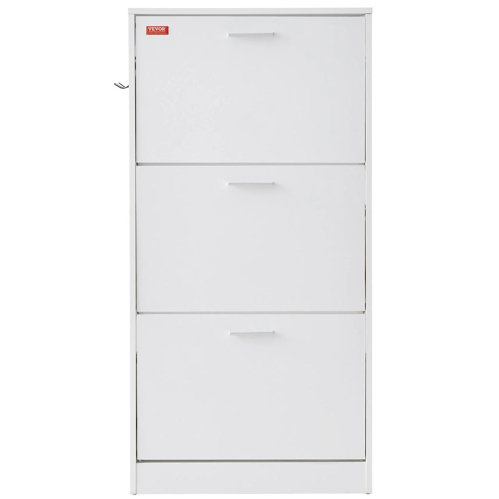 Stylish VEVOR Shoe Cabinet with 3 Flip Drawers - Versatile Shoe Storage Organizer for Entryway and Living Room with Side Hooks for Heels, Boots, and Slippers