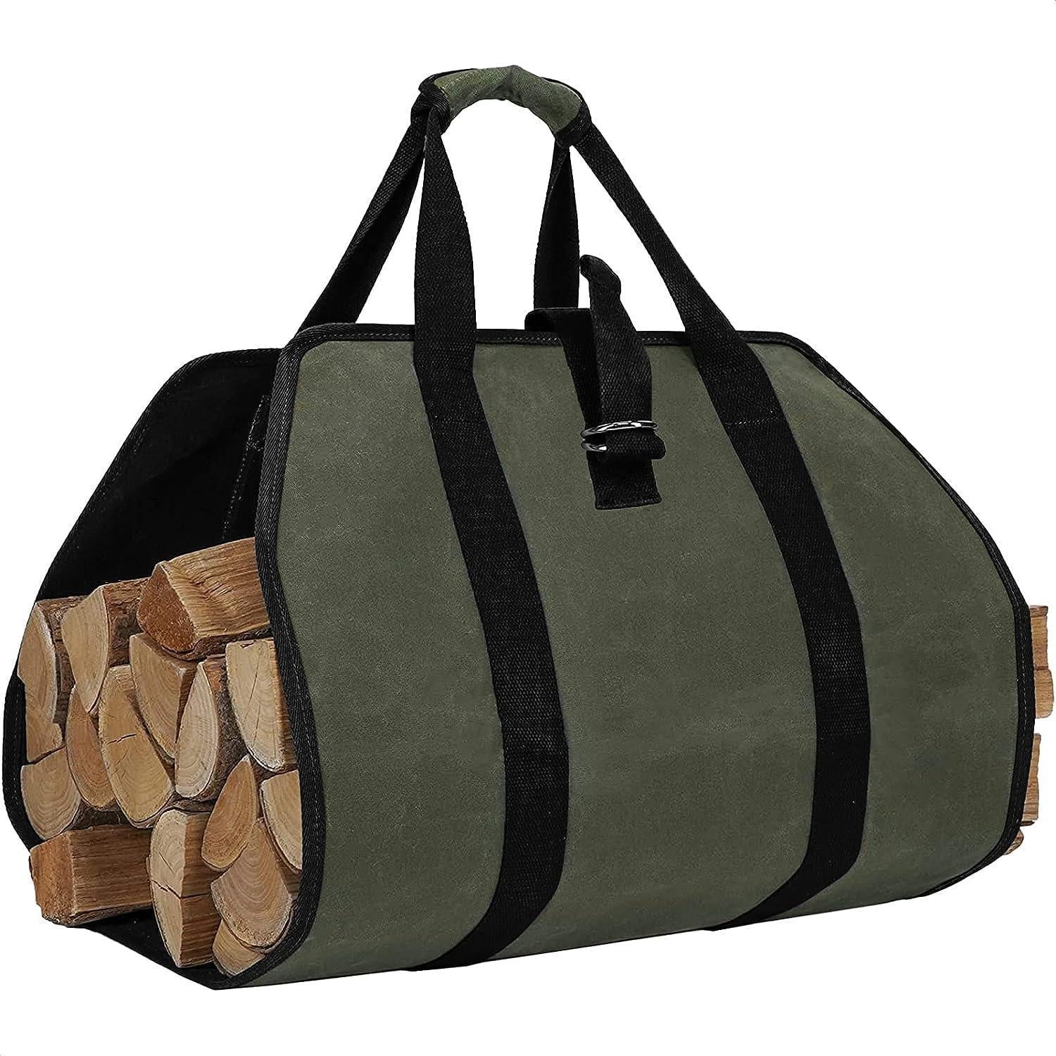 Premium Waxed Canvas Firewood Carrier with Handles - Durable Log Tote Bag for Easy Firewood Transport and BBQ Accessories