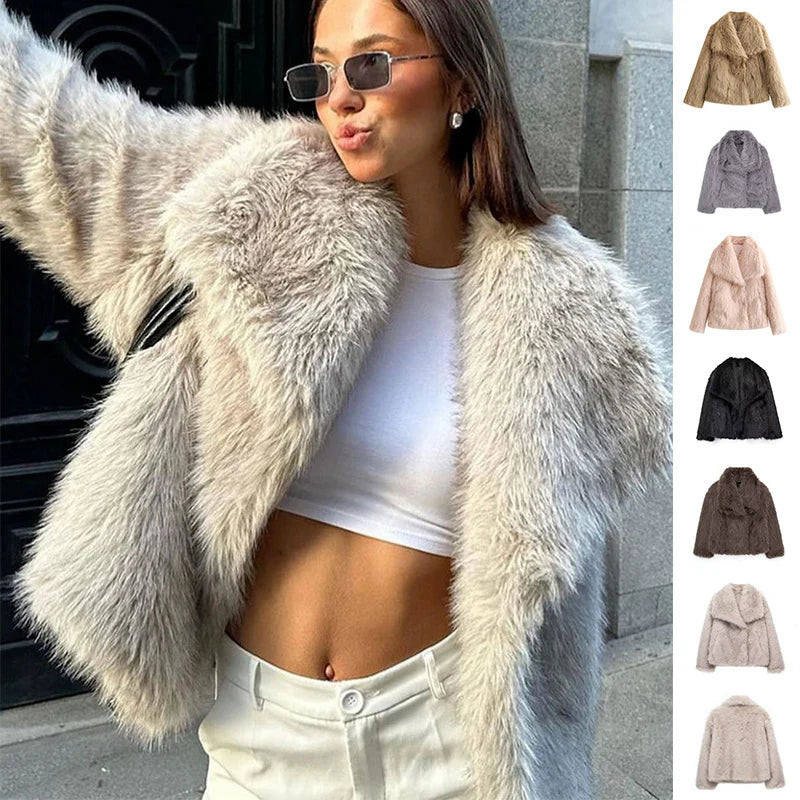 Cozy Winter Plush Lapel Coat - Stylish Long Sleeve Outwear for Women