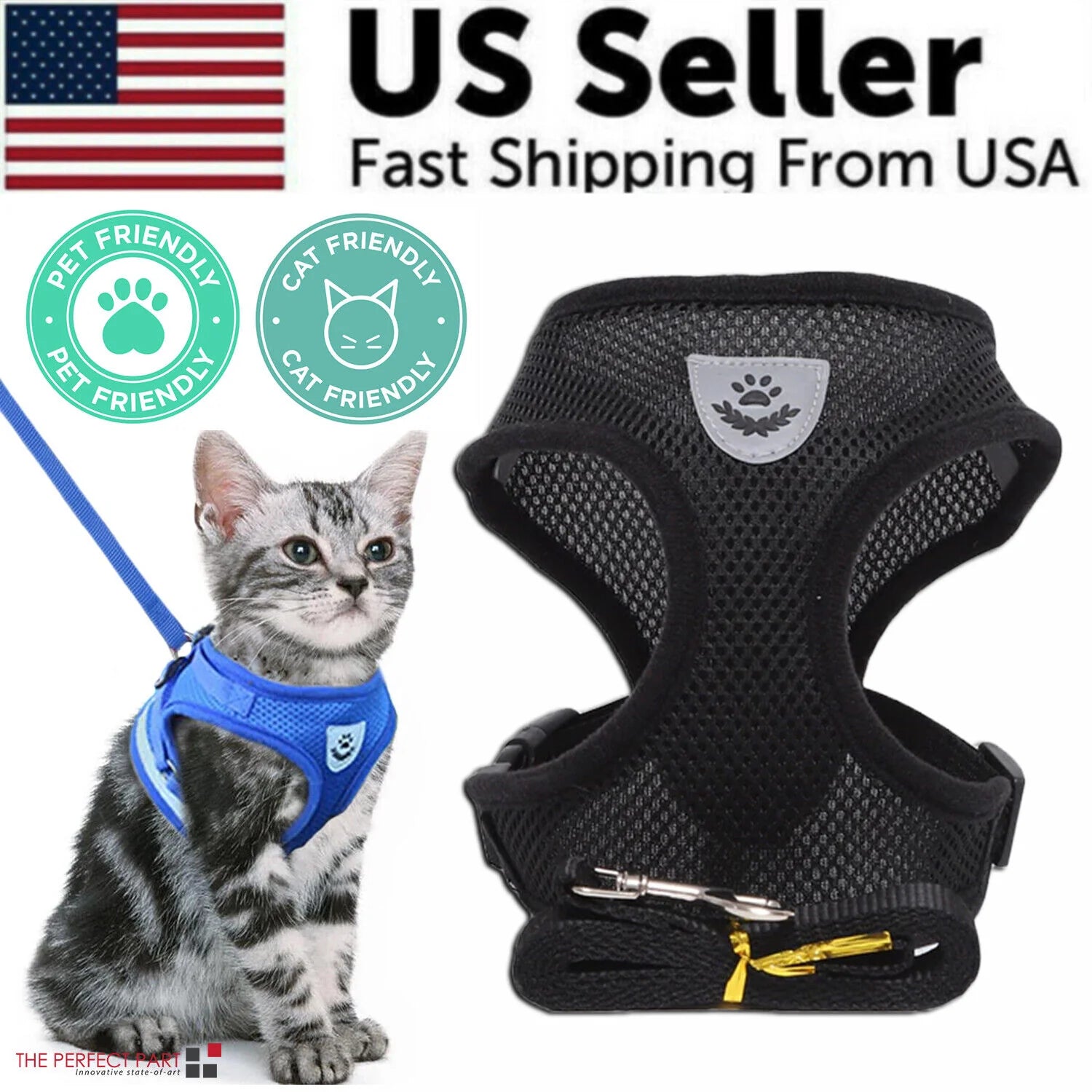 Adjustable Reflective Pet Harness and Leash for Cats and Dogs - Sizes S, M, L, XL