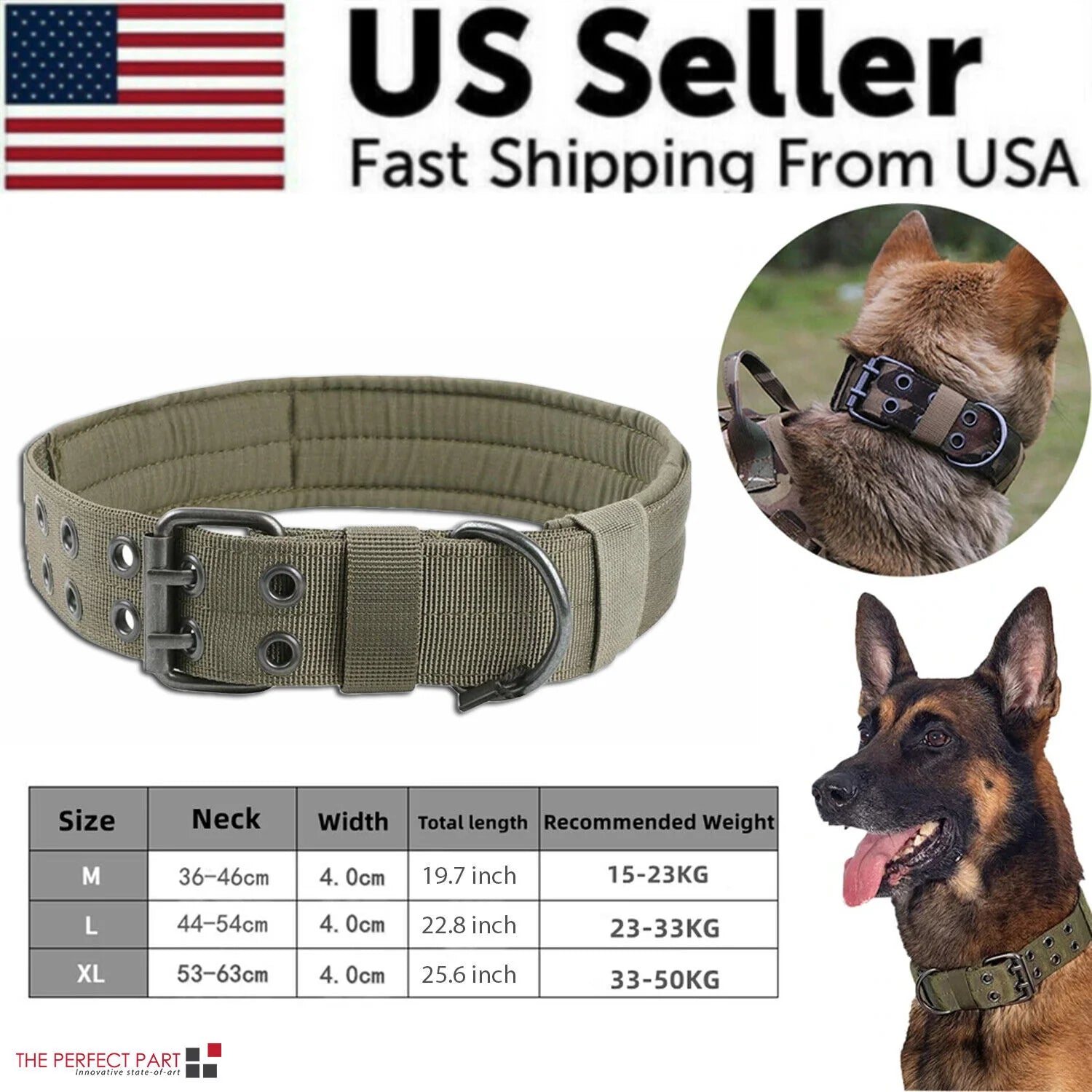 Heavy Duty 2" Wide Nylon Military Dog Collar with Metal Buckle - Perfect for Large K9s