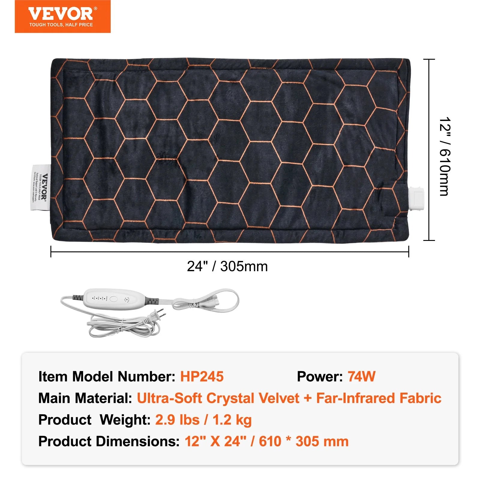 Experience Ultimate Pain Relief with VEVOR Weighted Heating Pad - Far Infrared Therapy, 12" x 24