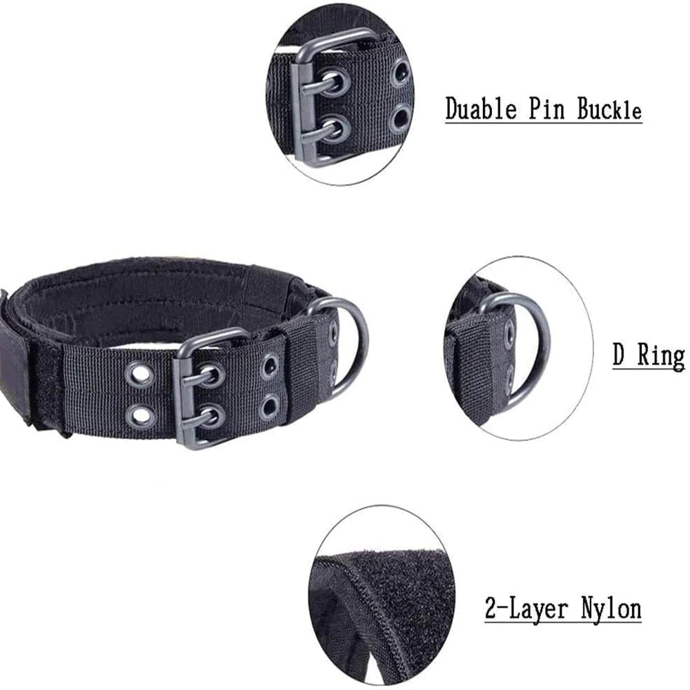 Heavy Duty 2" Wide Nylon Military Dog Collar with Metal Buckle - Perfect for Large K9s