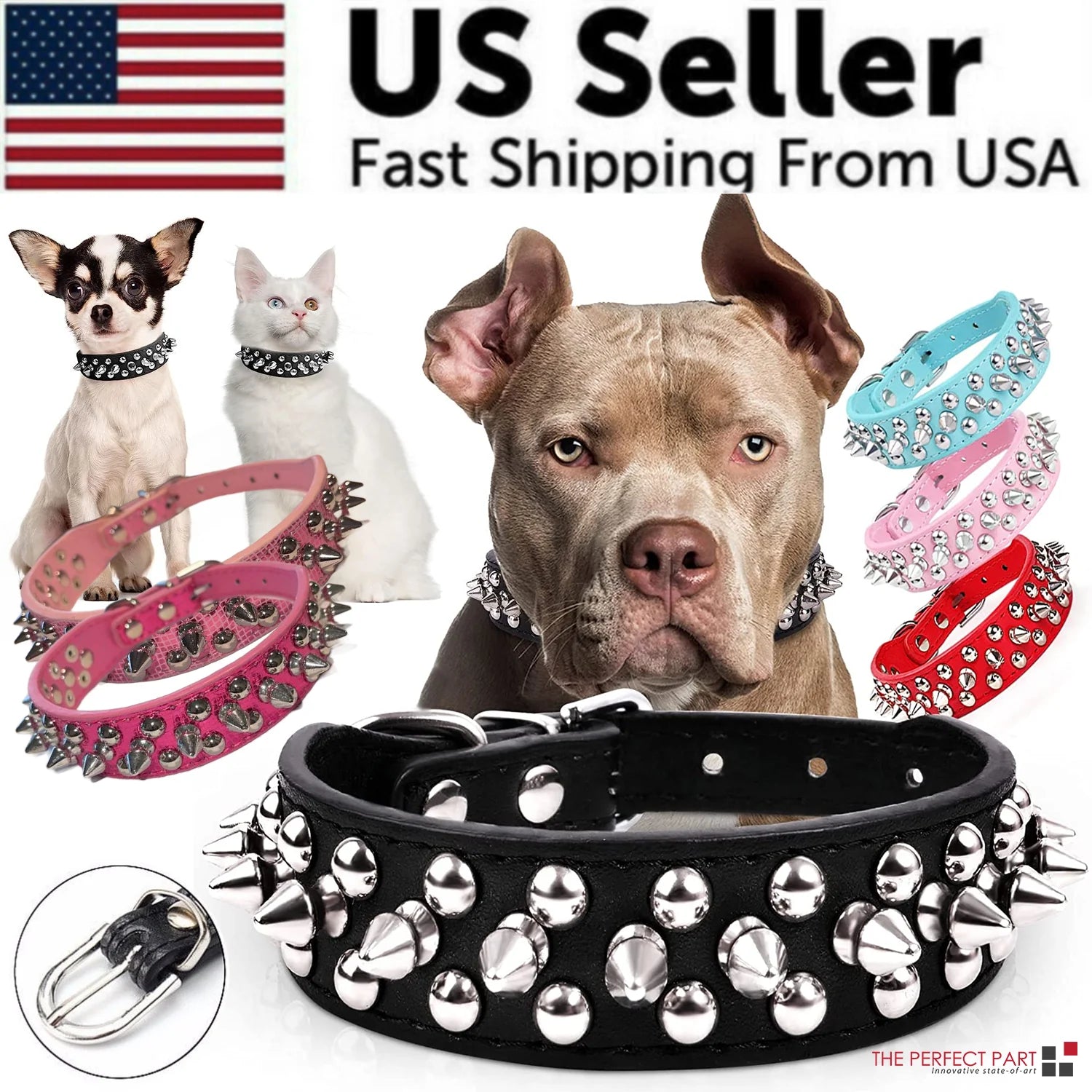 Premium Spiked Studded Leather Dog Collar - Adjustable for Small to Large Pets, Perfect for Pit Bulls and Cats