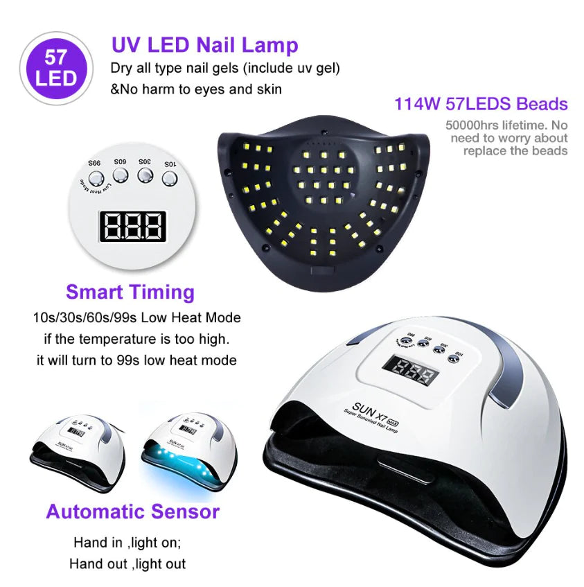 Professional 220W Nail Dryer - Fast LED & UV Gel Curing Lamp for Salon-Quality Manicures at Home