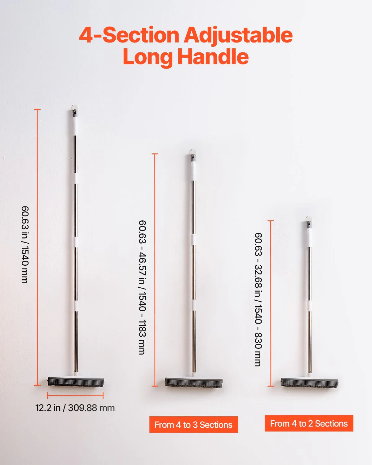 Adjustable 58.46" Rubber Pet Hair Removal Broom - Effortless Cleaning for Pet Owners