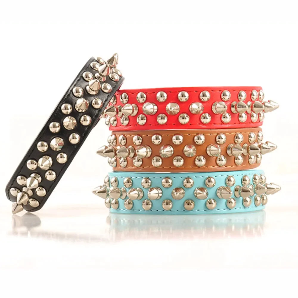 Premium Spiked Studded Leather Dog Collar - Adjustable for Small to Large Pets, Perfect for Pit Bulls and Cats