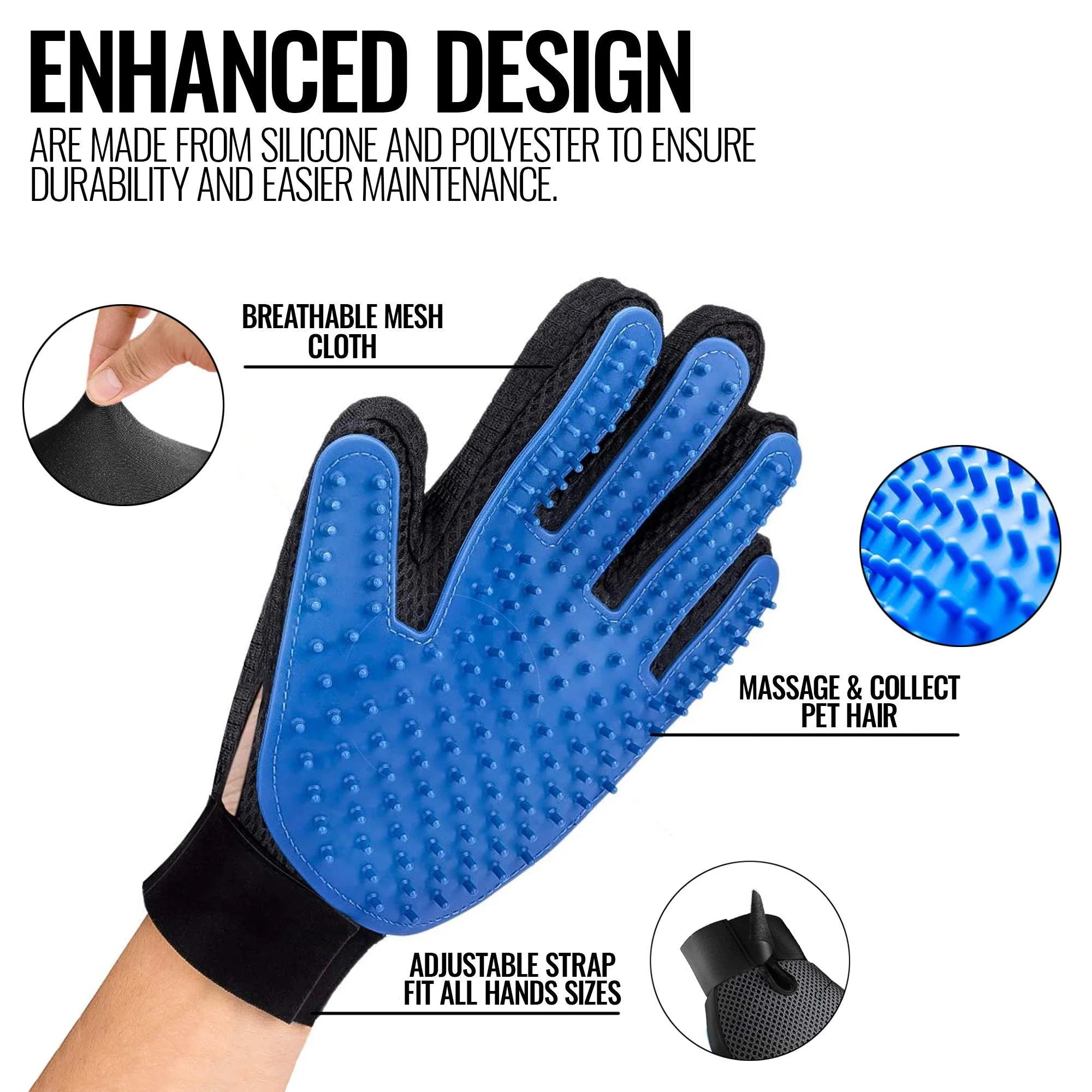 Pet Grooming Gloves - Deshedding & Massage Mitts for Dogs & Horses - Effortless Hair Removal!