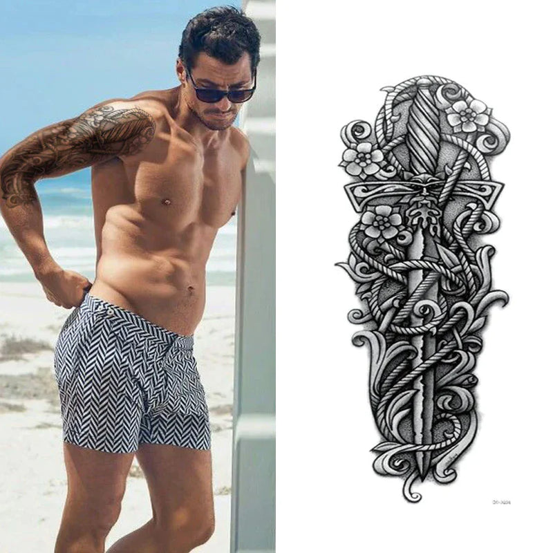 Large Waterproof Temporary Tattoo Sleeve Set - 5 Stylish Designs for Men & Women, Perfect for Events and Festivals