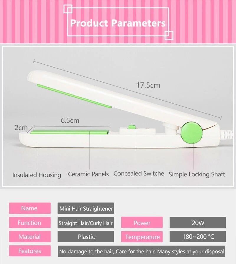 Professional Mini Portable Hair Straightener and Curler with Ceramic Technology
