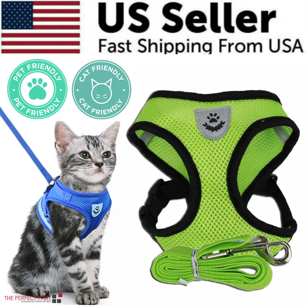 Adjustable Reflective Pet Harness and Leash for Cats and Dogs - Sizes S, M, L, XL