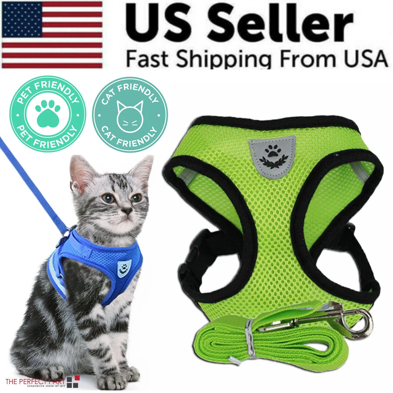 Adjustable Reflective Pet Harness and Leash for Cats and Dogs - Sizes S, M, L, XL