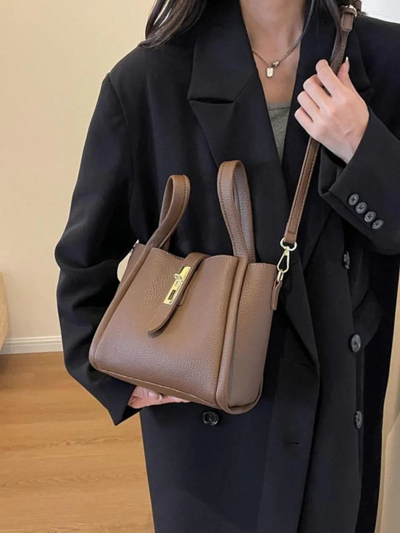 Chic Women's Faux Leather Bucket Bag - Stylish Crossbody with Adjustable Strap for Everyday Use