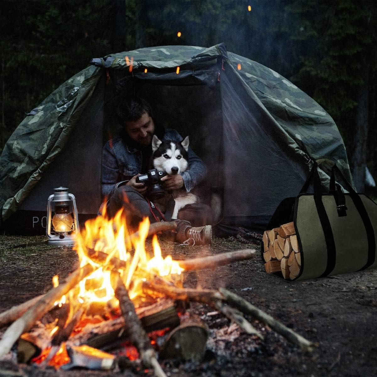 Premium Waxed Canvas Firewood Carrier with Handles - Durable Log Tote Bag for Easy Firewood Transport and BBQ Accessories