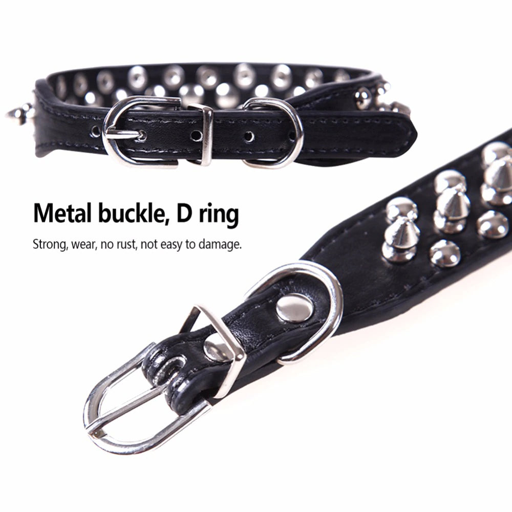 Premium Spiked Studded Leather Dog Collar - Adjustable for Small to Large Pets, Perfect for Pit Bulls and Cats
