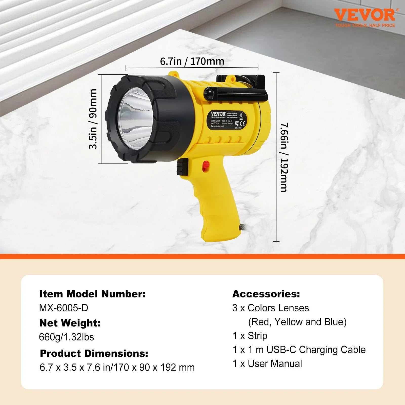 Ultra Bright 1,000,000LM Rechargeable USB Spotlight Flashlight - Perfect for All Your Searchlight Needs!