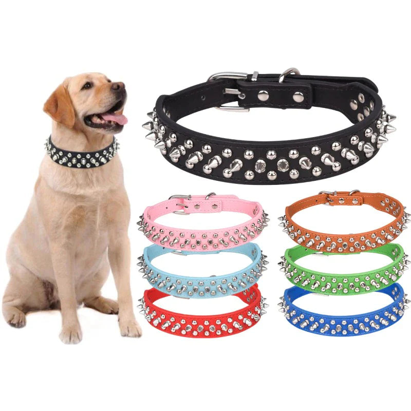 Premium Spiked Studded Leather Dog Collar - Adjustable for Small to Large Pets, Perfect for Pit Bulls and Cats