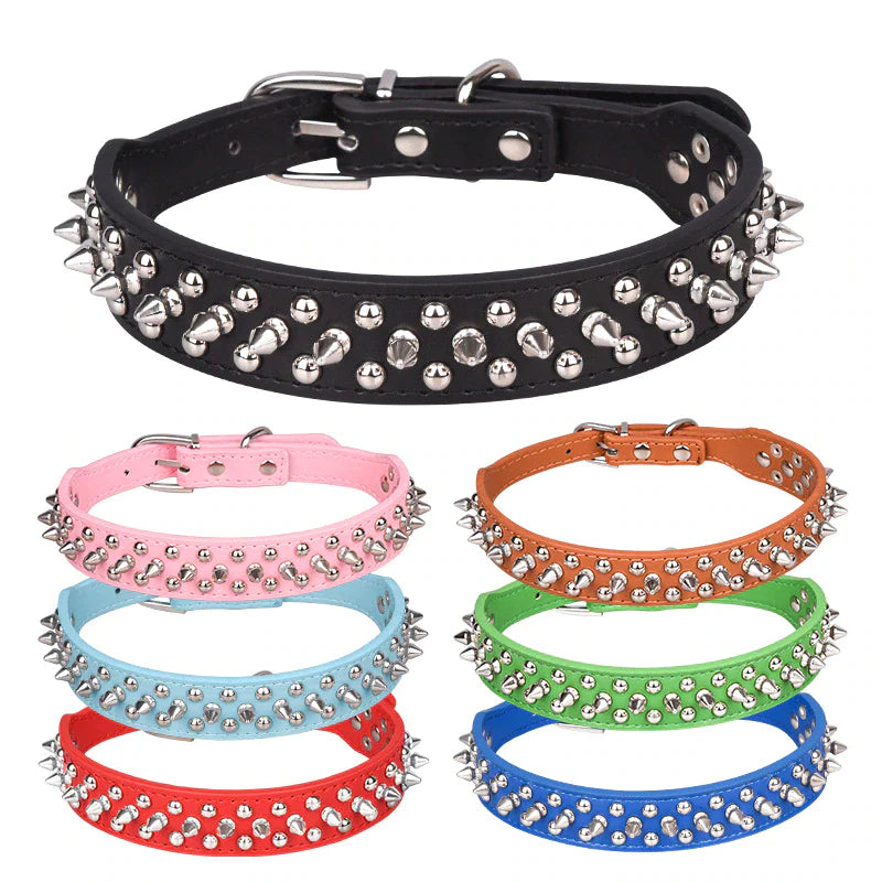 Premium Spiked Studded Leather Dog Collar - Adjustable for Small to Large Pets, Perfect for Pit Bulls and Cats