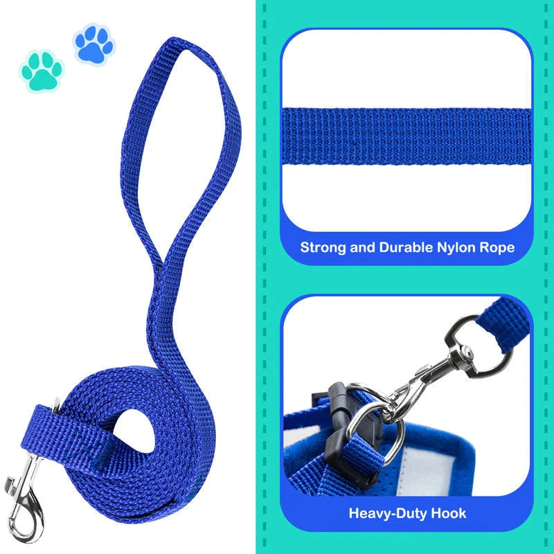 Adjustable Reflective Pet Harness and Leash for Cats and Dogs - Sizes S, M, L, XL