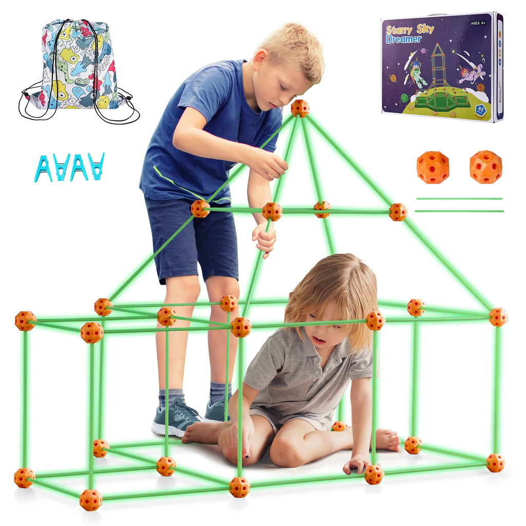 VEVOR Glow in the Dark Tent Fort Building Kit - 85P STEM Construction Toy for Kids