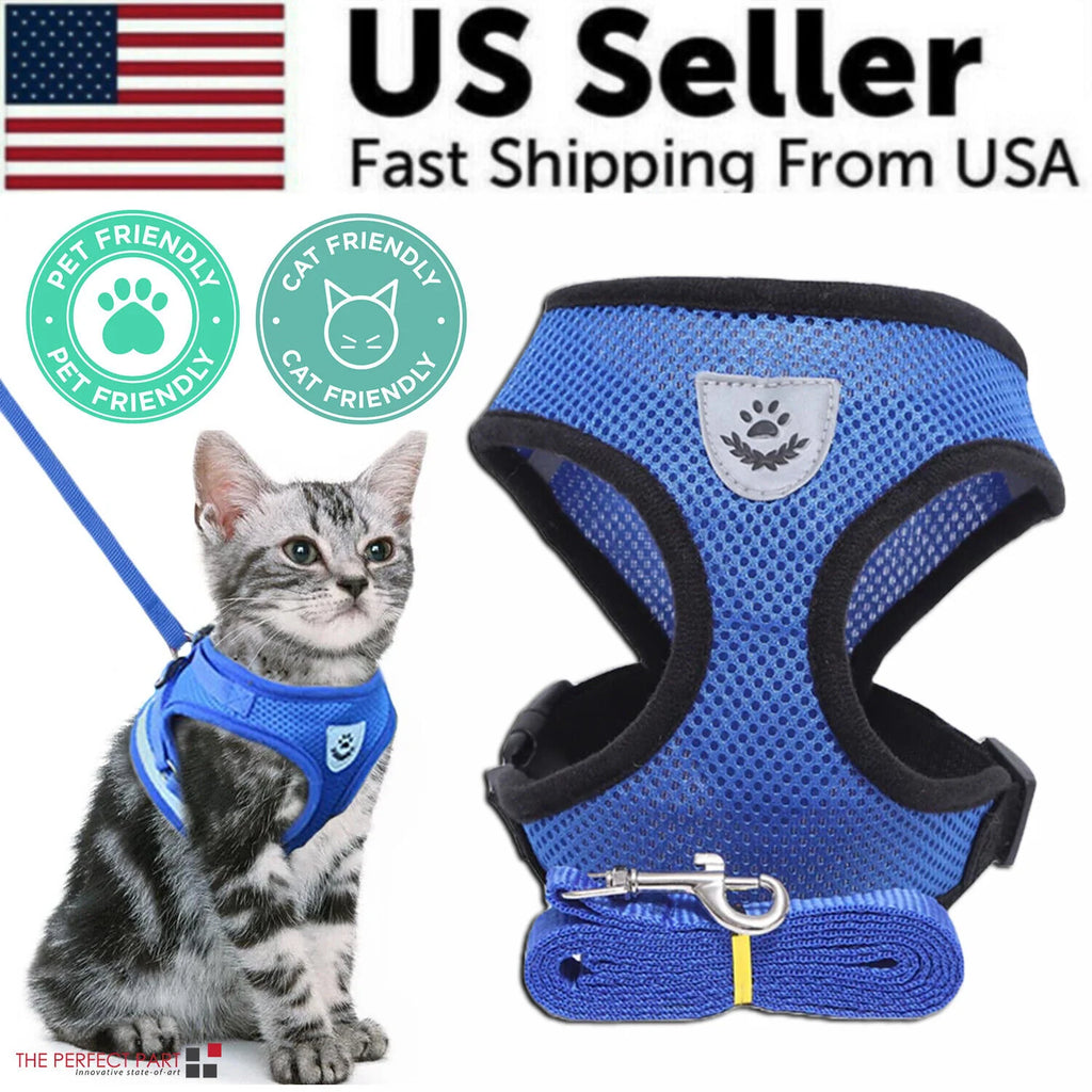 Adjustable Reflective Pet Harness and Leash for Cats and Dogs - Sizes S, M, L, XL